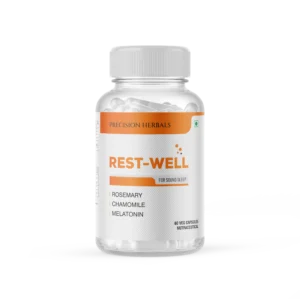 Rest well | Improves sleep | Enhances relaxation and calmness | Supports Natural sleep cycle | Non-habit forming | Reduces anxiety and stress | with Melatonin, Passion flower, Chamomile, Ashwagandha, Rosemary | 60 Vegetarian Capsules