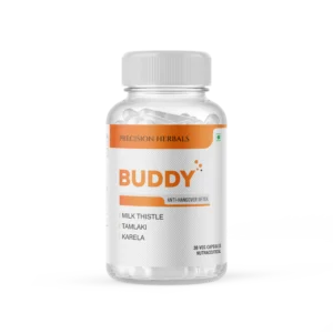 Buddy | Anti-hangover relief | Detox | Antioxidant | Reduces symptoms of hangover | With Karela, Kalmegh, Green Tea, and Milk Thistle | 30 Vegetarian Capsules