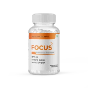 Focus | Enhance mental Focus and Clarity | Boost cognitive performance | Reduce brain fog | Ginkgo Biloba, Brahmi, Panax Ginseng, Curcumin with essential vitamins | 60 Vegetarian Capsules